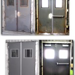 This customer had a pair of heavily damaged doors that were no longer secure. We removed poorly welded hinges and drilled and tapped new locations for a proper alignment.